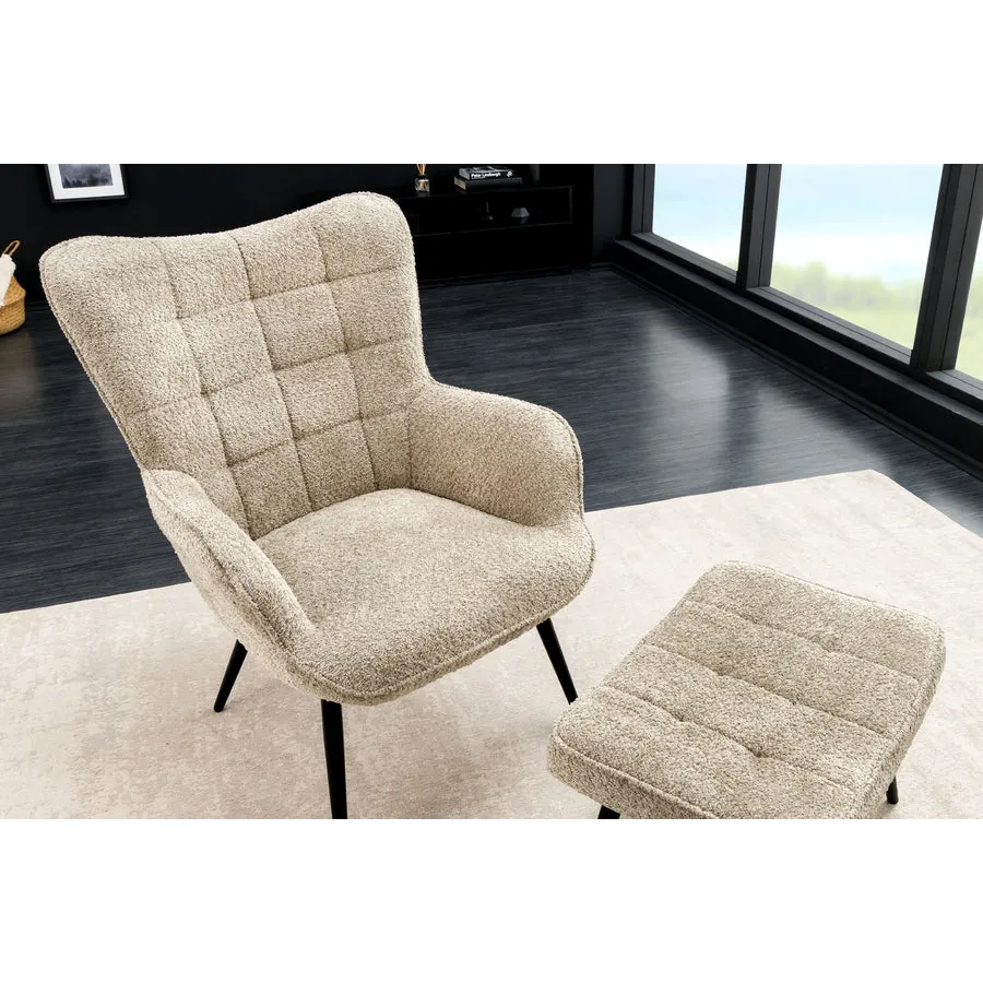 Invicta Fotel SCANDINAVIA z podłokietnikami bouclé 73cm / 44022