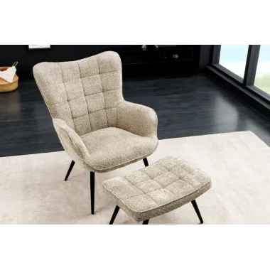 Invicta Fotel SCANDINAVIA z podłokietnikami bouclé 73cm / 44022