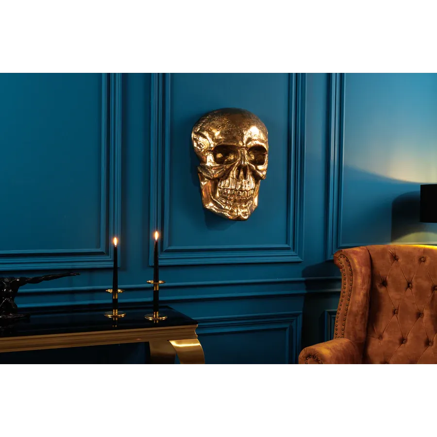 Invicta Dekoracja ścienna złota CZASZKA 40cm / 38385