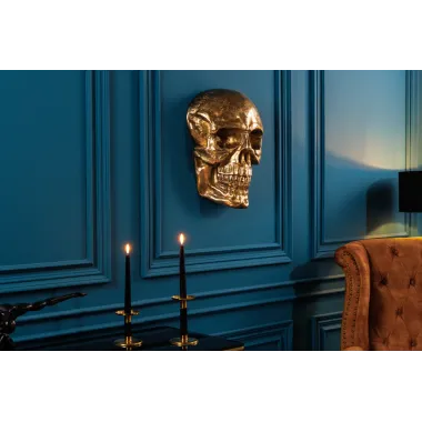 Invicta Dekoracja ścienna złota CZASZKA 40cm / 38385