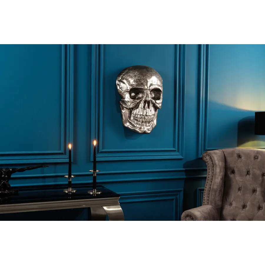 Invicta Dekoracja ścienna srebrna CZASZKA 40cm / 38383