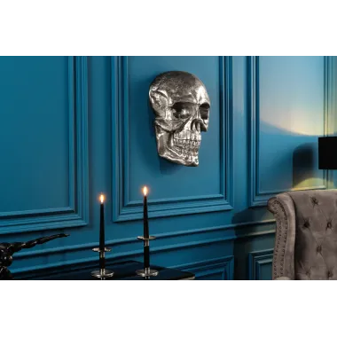 Invicta Dekoracja ścienna srebrna CZASZKA 40cm / 38383