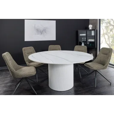 Invicta Stół UNIQUE okrągły ceramiczny biały marmurowy blat 120cm / 46383