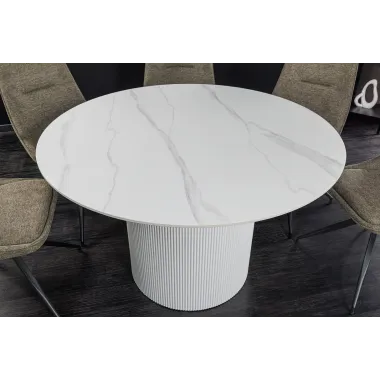 Invicta Stół UNIQUE okrągły ceramiczny biały marmurowy blat 120cm / 46383