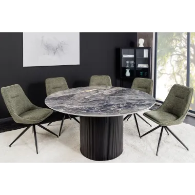 Invicta Stół UNIQUE okrągły ceramiczny szary marmurowy blat 120cm / 46382