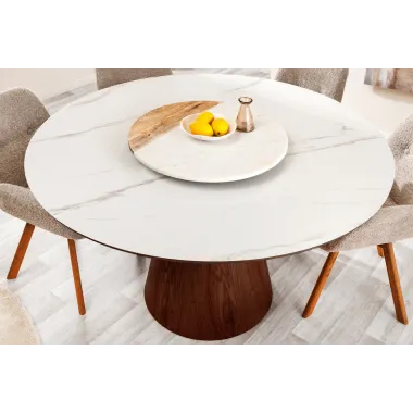 Invicta Stół UNIQUE drewno orzechowe okrągły optyka białego marmuru 120cm / 45144