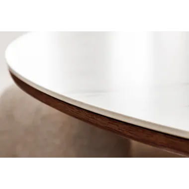 Invicta Stół UNIQUE drewno orzechowe okrągły optyka białego marmuru 120cm / 45144