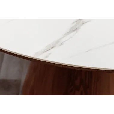 Invicta Stół UNIQUE drewno orzechowe okrągły optyka białego marmuru 120cm / 45144