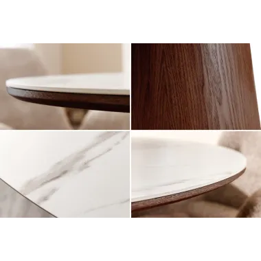 Invicta Stół UNIQUE drewno orzechowe okrągły optyka białego marmuru 120cm / 45144