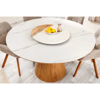 Invicta Stół UNIQUE drewno dębowe okrągły optyka białego marmuru 120cm / 45143