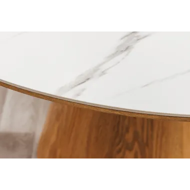 Invicta Stół UNIQUE drewno dębowe okrągły optyka białego marmuru 120cm / 45143