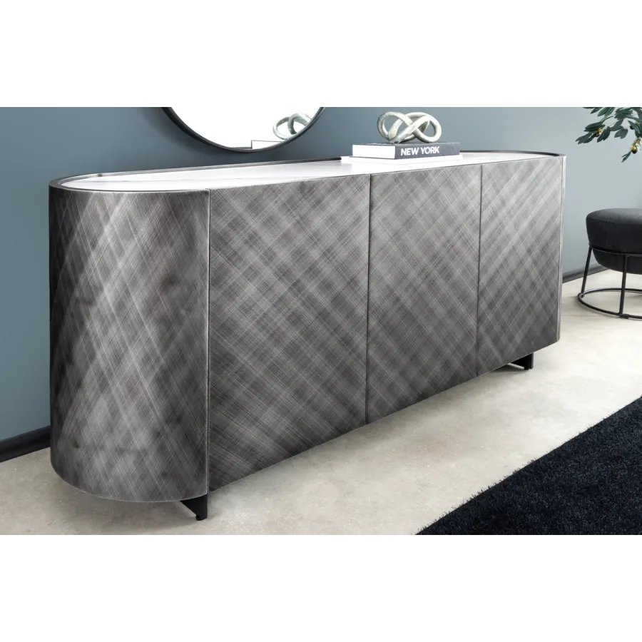 Invicta Komoda REFLECTION efekt 3D antracyt z blatem w optyce marmuru 150cm / 46501