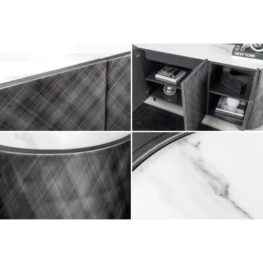 Invicta Komoda REFLECTION efekt 3D antracyt z blatem w optyce marmuru 150cm / 46501