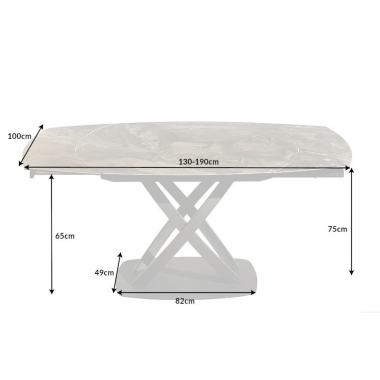 Invicta Stół rozkładany INCEPTION antracyt optyka marmuru ceramiczny obrotowy 130-190cm / 46424