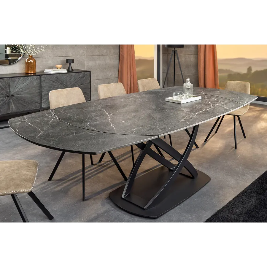 Invicta Stół rozkładany INCEPTION antracyt optyka marmuru ceramiczny obrotowy 130-190cm / 46424