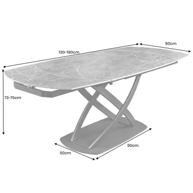 Invicta Stół rozkładany INCEPTION antracyt optyka marmuru ceramiczny obrotowy 130-190cm / 46424