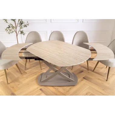 Invicta Stół rozkładany INCEPTION szampański optyka marmuru ceramiczny obrotowy 130-190cm / 46426