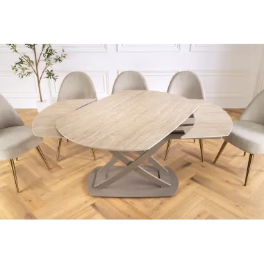 Invicta Stół rozkładany INCEPTION szampański optyka marmuru ceramiczny obrotowy 130-190cm / 46426