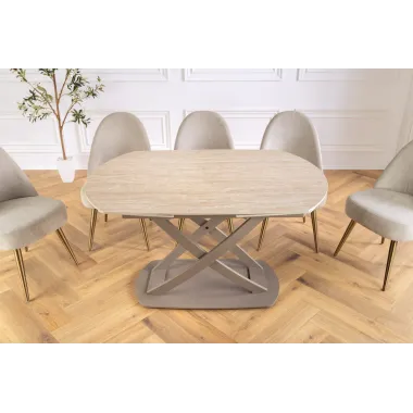 Invicta Stół rozkładany INCEPTION szampański optyka marmuru ceramiczny obrotowy 130-190cm / 46426