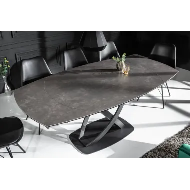 Invicta Stół rozkładany INCEPTION antracyt optyka marmuru ceramiczny obrotowy 130-190cm / 6541398