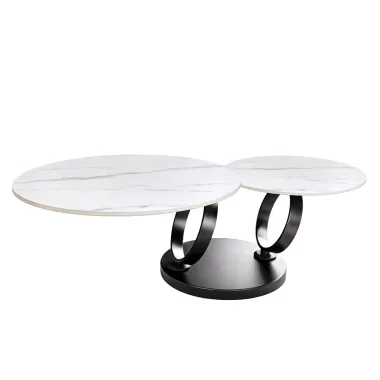 INVICTA Stolik kawowy DANCING RINGS 80-135cm biało czarny czarna rama / 46356