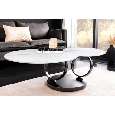 INVICTA Stolik kawowy DANCING RINGS 80-135cm biało czarny czarna rama / 46356