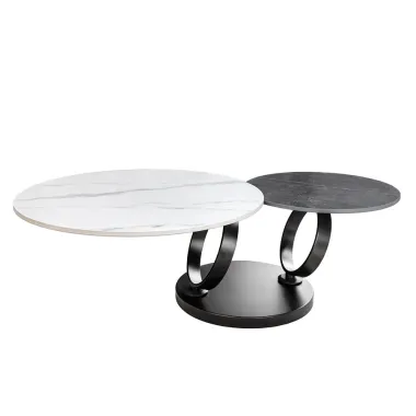Invicta Stolik kawowy DANCING RINGS 80-135cm biało czarny marmur czarna rama / 46317