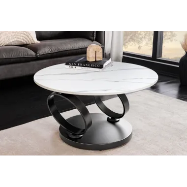 Invicta Stolik kawowy DANCING RINGS 80-135cm biało czarny marmur czarna rama / 46317