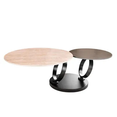 Invicta Stolik kawowy DANCING RINGS 80-135cm miedziany marmur czarna rama / 46316