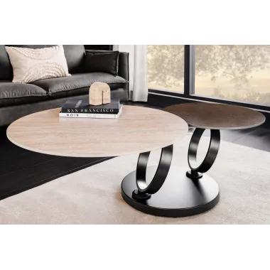 Invicta Stolik kawowy DANCING RINGS 80-135cm miedziany marmur czarna rama / 46316