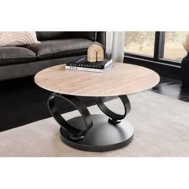 Invicta Stolik kawowy DANCING RINGS 80-135cm miedziany marmur czarna rama / 46316