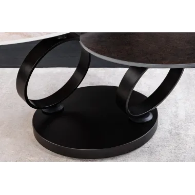 Invicta Stolik kawowy DANCING RINGS 80-135cm miedziany marmur czarna rama / 46316