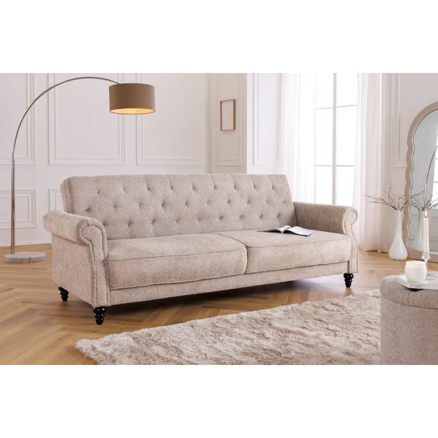 Invicta Sofa rozkładana MAISON BELLE AFFAIRE beżowe bouclé 220cm / 44236