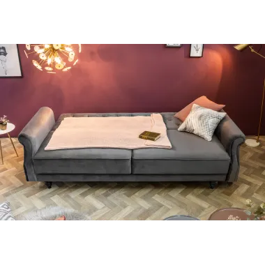 Invicta Sofa rozkładana MAISON BELLE AFFAIRE szary aksamit 220cm / 40083