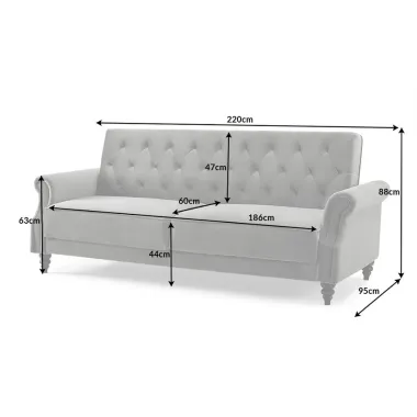 Invicta Sofa rozkładana MAISON BELLE AFFAIRE szary aksamit 220cm / 40083
