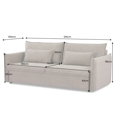 Invicta Sofa rozkładana APARTAMENT szary sztruks 215 x 90 x 100cm / 44503