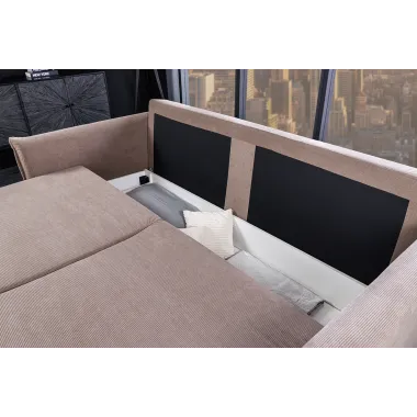 Invicta Sofa rozkładana APARTMENT taupe sztruks 215 x 90 x 100cm / 44502