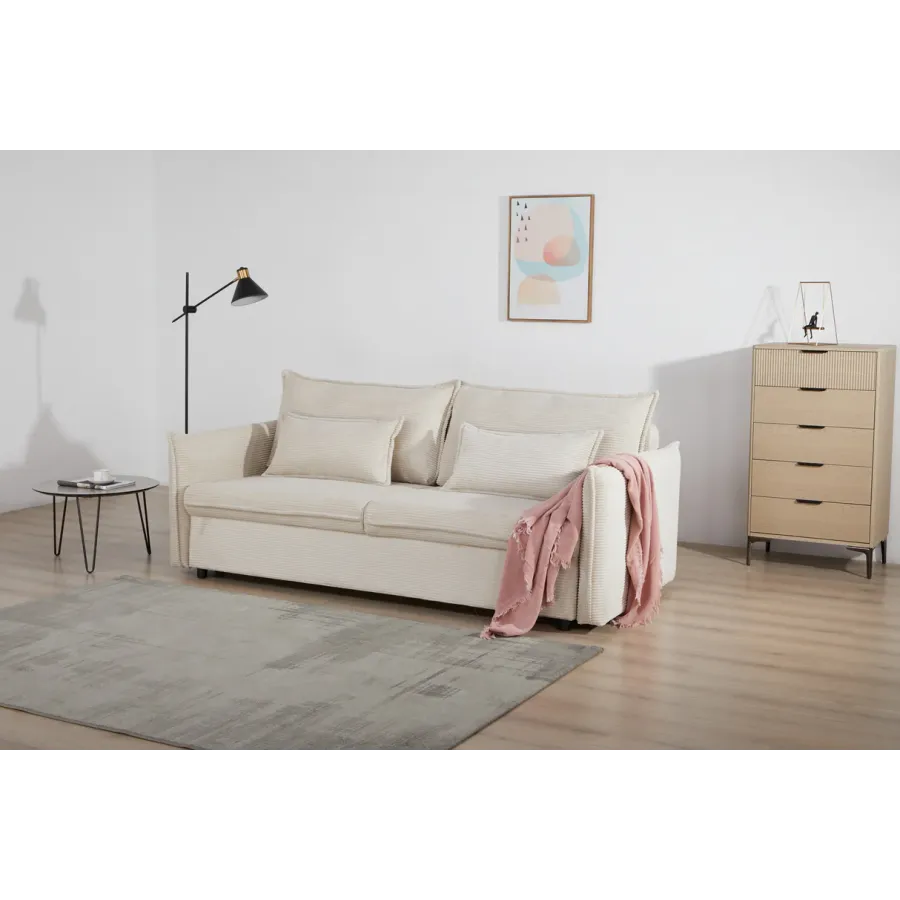 Invicta Sofa rozkładana APARTMENT ecru sztruks 215 x 90 x 100cm / 47132