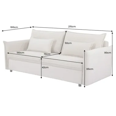 Invicta Sofa rozkładana APARTMENT ecru sztruks 215 x 90 x 100cm / 47132