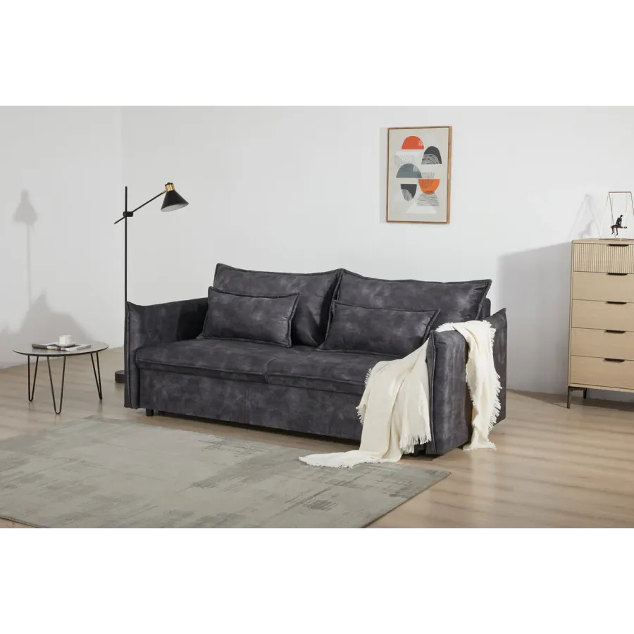 Invicta Sofa rozkładana APARTMENT szary aksamit 215 x 90 x 100cm / 47133