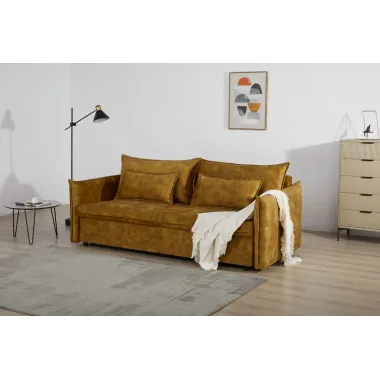 Invicta Sofa rozkładana APARTMENT musztardowo żółty aksamit 215 x 90 x 100cm / 47134