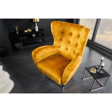 Invicta Fotel uszak DON w kolorze musztardowo żółtym / 45971