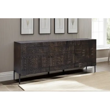 Invicta Komoda TRIBAL 3D antyczny wygląd ciemny brązowy mango 177 x 75 x 38cm / 45995