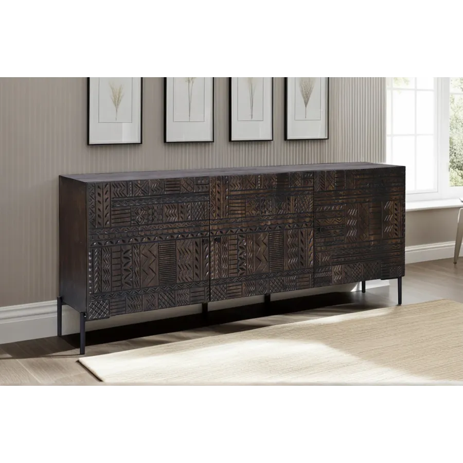 Invicta Komoda TRIBAL 3D antyczny wygląd ciemny brązowy mango 177 x 75 x 38cm / 45995