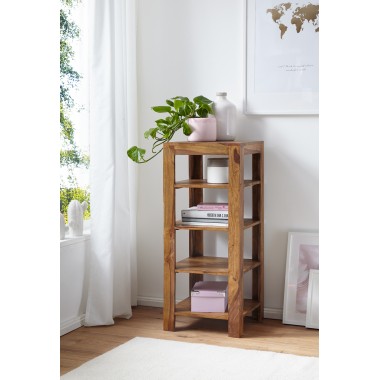 WOHNLING standing shelving solid wood Sheesham 105 cm living room shelf with 4 compartments design country style table