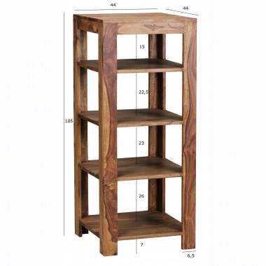 WOHNLING standing shelving solid wood Sheesham 105 cm living room shelf with 4 compartments design country style table