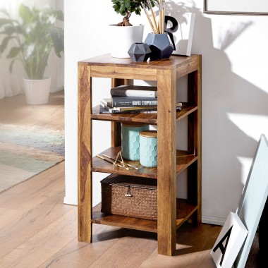 WOHNLING standing shelving solid wood Sheesham 83 cm living room shelf with 3 trays design country style table
