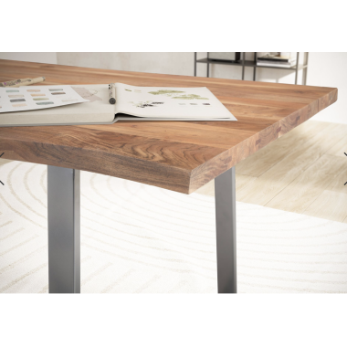 Wohnling Biurko drewniane MAMMUT akacja srebrne nóżki 200 x 76 x 100cm / WL7.270