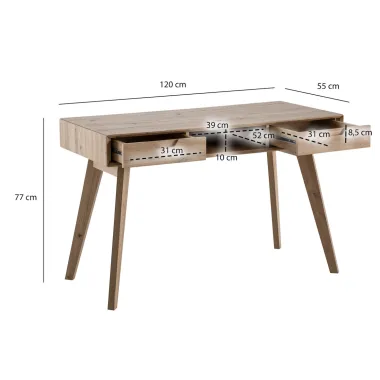 Wohnling Biurko RETRO z szufladami optyka dębu 120 x 77 x 55cm / WL6.874