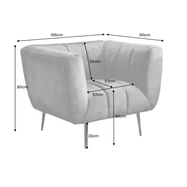 Invicta Fotel NOBLESSE szary aksamit 106 x 80 x 90cm / 44540